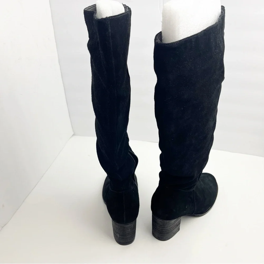 BLONDO Nada Black Leather Stacked Heel Waterproof Knee High Boots, Size 9.5